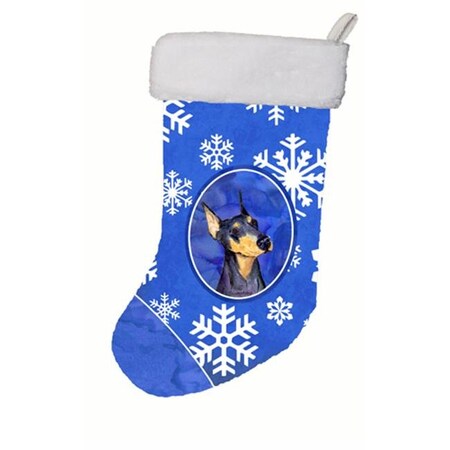 Carolines Treasures Carolines Treasures SS4633-CS 11 W x 8 H in. Doberman Winter Snowflakes Christmas Stocking SS4633-CS